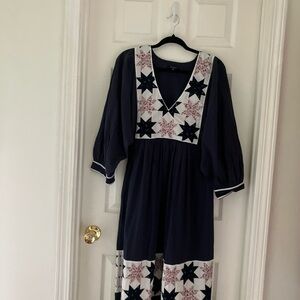 Quilted Madewell Patchwork Midi Dress Medium Navy Blue